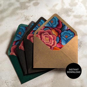 Mexican Floral Envelope Liners: A7 Invitation, Fiesta Stationery (Digital Download)