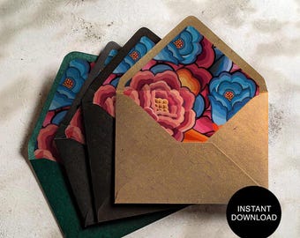 Mexican Floral Envelope Liners: A7 Invitation, Fiesta Stationery (Digital Download)