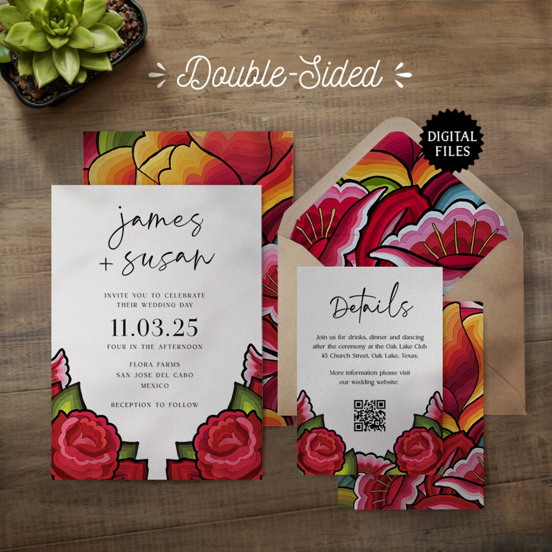 Personalized Mexican Invitation + Details Card | Printable Wedding ...