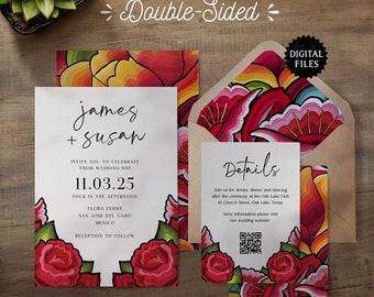 Personalized Mexican Wedding Invitation + Details Card (Printable)