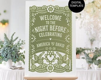 Papel Picado Night Before Digital Welcome Sign Template | Wedding Welcome Sign Template | Editable Mexican Night Before Celebrating Sign