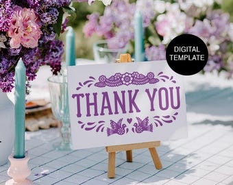 Editable Papel Picado Fiesta Signs | Mexican Wedding Sign Templates | Printable English + Spanish Table Décor PDF Canva | 5x7 & 8x10 Sizes