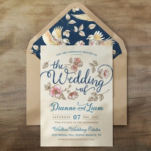 Pajaritos Wedding Invitations / Vintage Wedding Invitations / Birds Wedding Invitations / Personalized Wedding Invitations