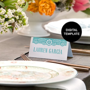 Plantilla de tarjetas de lugar de Papel Picado / Plantilla digital de tarjetas de lugar / Tarjetas de lugar editables imprimibles para bodas y fiestas temáticas mexicanas