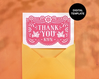 Papel Picado Thank You Cards Template | Thank You Cards Template | Digital Template for Mexican Theme Weddings, Quinceañeras & Fiestas