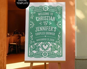 Papel Picado Couples Shower Digital Sign Template | Viva los Novios Welcome Sign | Editable Mexican Fiesta Printable | Couples Shower Decor