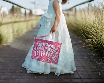 Here Comes the Bride, Please Rise Papel Picado Sign | Flower Girl and Ring Bearer Sign | Wedding Sign for Mexican Theme Weddings