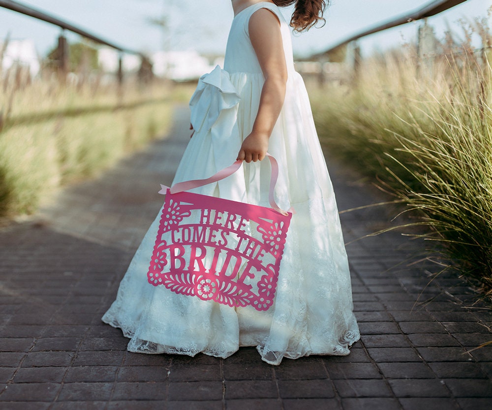 Here Comes the Bride, Please Rise Papel Picado Sign | Flower Girl and ...