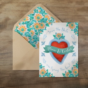 Viva la Vida Save the Date / Invitaciones de boda de Corazón/ Invitaciones de fiesta mexicana/ Invitacion de boda personalizadas