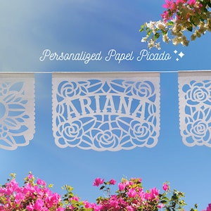 Personalized Floral Papel Picado for Mexican Theme Weddings, Quinceañera, Bridal Showers, Baby Shower and Fiestas