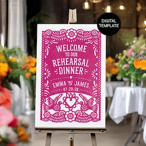Papel Picado Rehearsal Dinner Digital Sign Template | Welcome Sign Template | Printable Editable Mexican Rehearsal Fiesta Welcome Sign