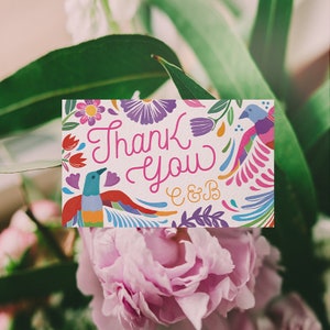 Coloridas Tarjetas de Agradecimiento Mexicanas con Arte Otomi | Tarjetas de Agradecimiento | Para Fiestas y Bodas Mexicanas