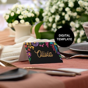 Plantilla de tarjetas de lugar otomí editables / Plantilla digital de tarjetas de lugar / Tarjetas de lugar de bricolaje imprimibles para bodas y fiestas temáticas mexicanas