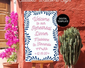 Talavera Welcome Sign Template: Mexican Fiesta Rehearsal Dinner Decor (Editable in Canva, Digital Download
