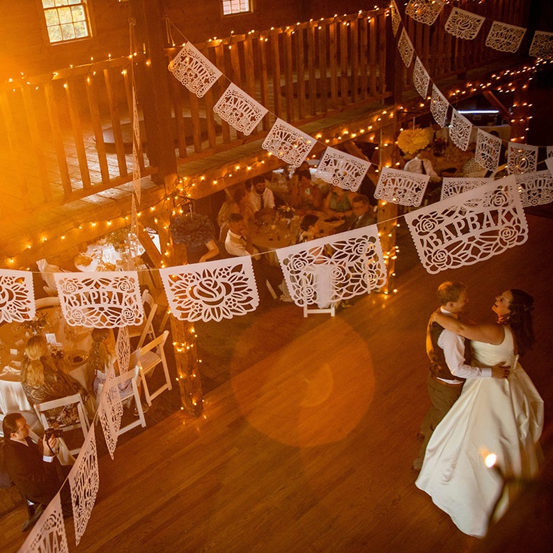 Personalized Floral Papel Picado for Mexican Theme Weddings, Quinceañera, Bridal Showers, Baby Shower and Fiestas