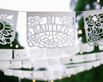 Personalized Papel Picado Baptism Banner: Mexican Fiesta Decoration