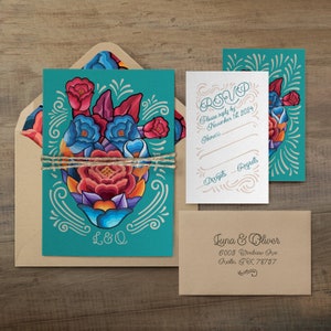 Mexican Wedding Invitation + RSVP Cards Bundle | Personalized Wedding Invitations | Floral Invitation for Destination Mexican Theme Weddings