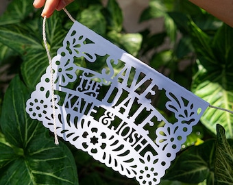 Traditional Papel Picado Save the Date Banners | Personalized Save the Dates | Papel Picado Save the Date Banners for Mexican Theme Weddings