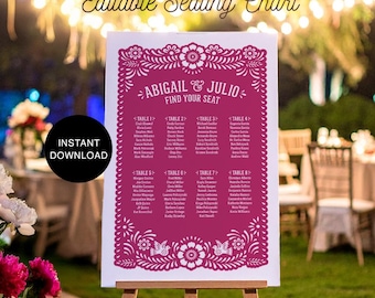 Editable Papel Picado Seating Chart for Rehearsal Dinner & Engagement Fiestas | Mexican Wedding Table Plan Template | Instant Download