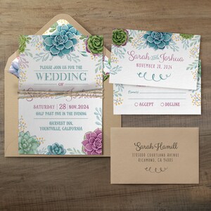 Sonora Invitaciones de boda + tarjetas RSVP / Invitaciones de boda de suculentas / Invitacion Floral / Invitaciones de boda personalizadas