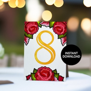 Instant Download Mexican Table Numbers | Printable Digital Table Numbers | Printable Table Number Cards for Mexican Theme Weddings & Fiestas