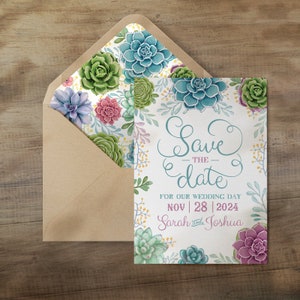 Sonora Save the Date para boda / Invitaciones de boda suculentas / Invitaciones Boho / Invitaciones de boda personalizadas