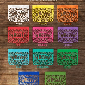 Personalized Floral Papel Picado for Mexican Theme Weddings, Quinceañera, Bridal Showers, Baby Shower and Fiestas