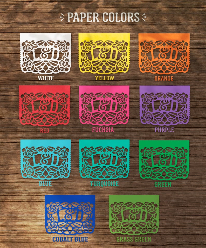 Personalized Floral Papel Picado for Mexican Theme Weddings, Quinceañera, Bridal Showers, Baby Shower and Fiestas