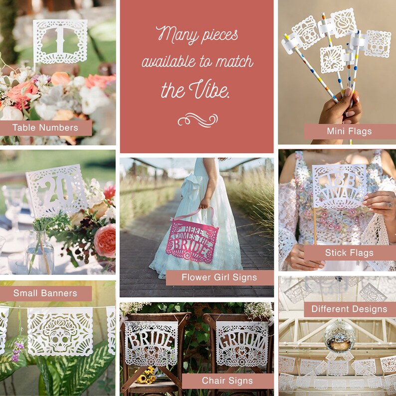 Personalized Papel Picado for Mexican Theme Weddings and Fiestas.