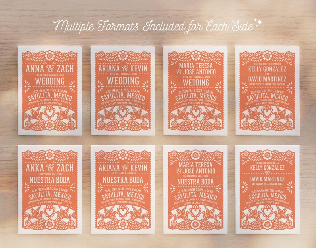 Papel Picado Wedding Digital Invitation Template | Wedding Invitation  Template | Bilingual English + Spanish Mexican Wedding Invitation - Etsy, image size:1100x865