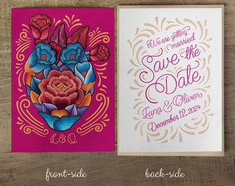 Mexican Save the Date Cards | Personalized Save the Date Cards | Floral Save the Dates for Mexican Theme Weddings and Fiestas