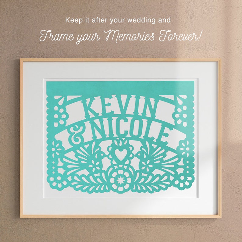 Personalized Papel Picado for Mexican Theme Weddings and Fiestas.