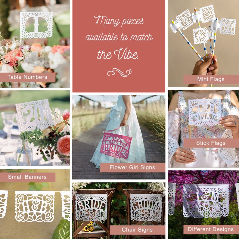 Personalized Floral Papel Picado for Mexican Theme Weddings, Quinceañera, Bridal Showers, Baby Shower and Fiestas