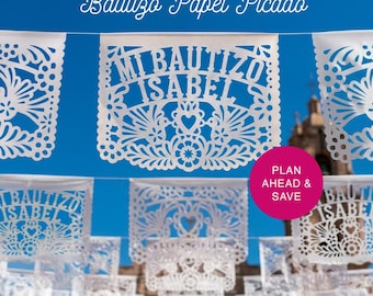 Personalized Papel Picado for Baptism & Bautizo | Cielito Lindo Decorations | Custom Mexican Baptism Banner