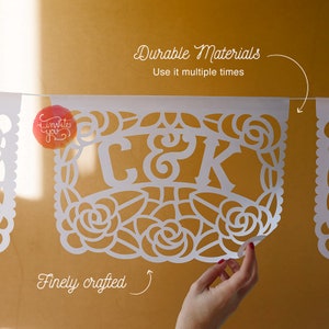 Personalized Floral Papel Picado for Mexican Theme Weddings, Quinceañera, Bridal Showers, Baby Shower and Fiestas