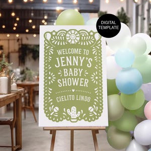 Cielito Lindo Papel Picado Baby Shower Sign | Fiesta Welcome Sign Editable Template | Hermoso Cariño Mexican Theme Decor
