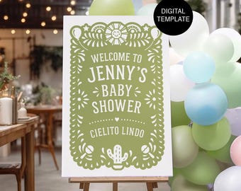 Papel Picado Baby Shower Welcome Sign: Mexican Fiesta Decor (Editable Template, Digital Download)