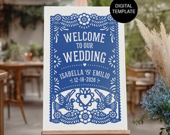 Papel Picado Welcome Sign Digital Template | Welcome Sign Template | Printable Editable Mexican Wedding Welcome Sign