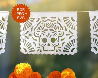 Papel Picado SVG + PDF Día de Muertos | Catrín & Catrina Digital, Printable, DIY Ofrenda Decor | Amor Eterno Mexican Sugar Skull Banners