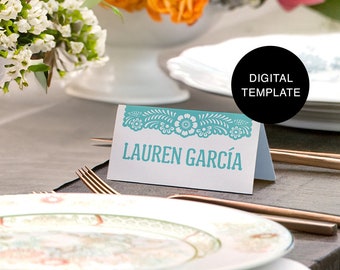 Papel Picado Place Cards Template | Place Cards Template | Printable Editable Place Cards for Mexican Theme Weddings, Quinceañeras & Fiestas