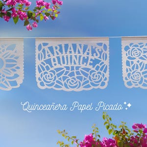 Papel Picado Personalizado para Quinceañera | Tradicional Decoración de Papel Picado Personalizado | Papel Picado Mexicano para Quinceañeras
