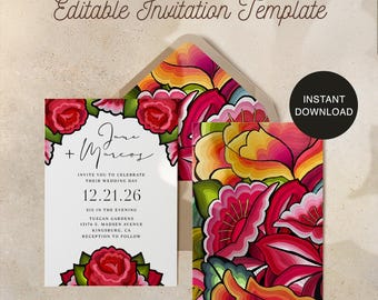 Editable Mexican Wedding Invitation Template | Oaxaca Fiesta Invite | Papel Picado Canva Template | Instant Download PDF