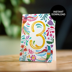 Números de mesa Otomi para download instantâneo | Números de mesa para impressão | Cartões de números de mesa mexicanos para impressão para casamentos e festas com tema mexicano