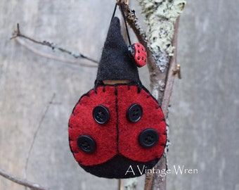 Ladybug Peg Doll / Wool Felt Wooden Peg Doll / Waldorf Peg Dolls / Ladybug Pocket Doll / Root Children / Summer Gnome