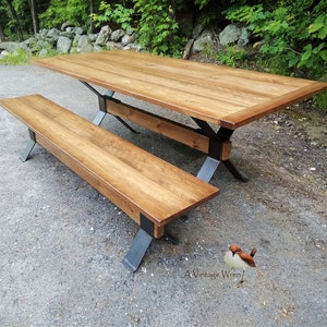 Industrial Farm table / Wood and Metal Table / modern industrial dining table / custom made in New Hampshire dining table image 1