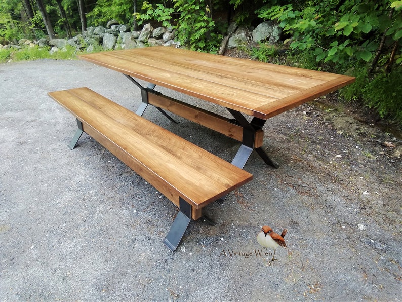Industrial Farm table / Wood and Metal Table / modern industrial dining table / custom made in New Hampshire dining table image 1