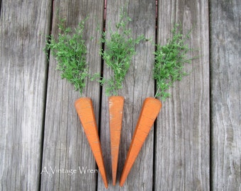 Rustic Wooden Carrots/ Set of 3 Rustic Easter Decor/ Primitive wood carrots / Spring decorations
