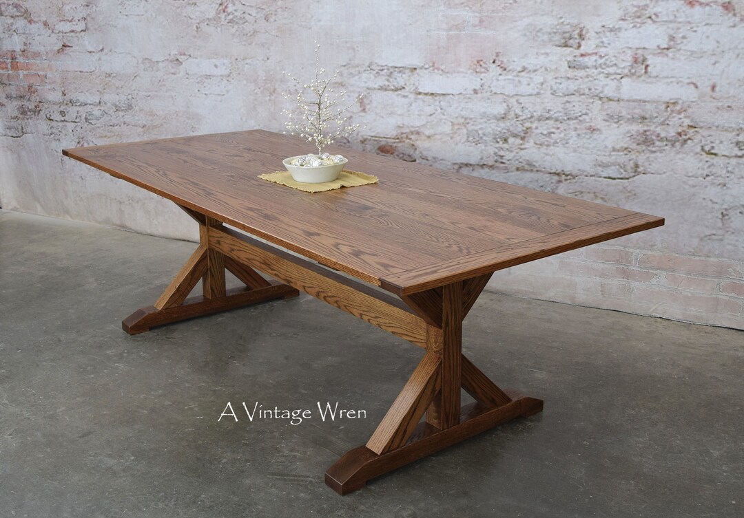 Wooden X Style Trestle Table / Solid Oak Farm Table / Trestle Farm