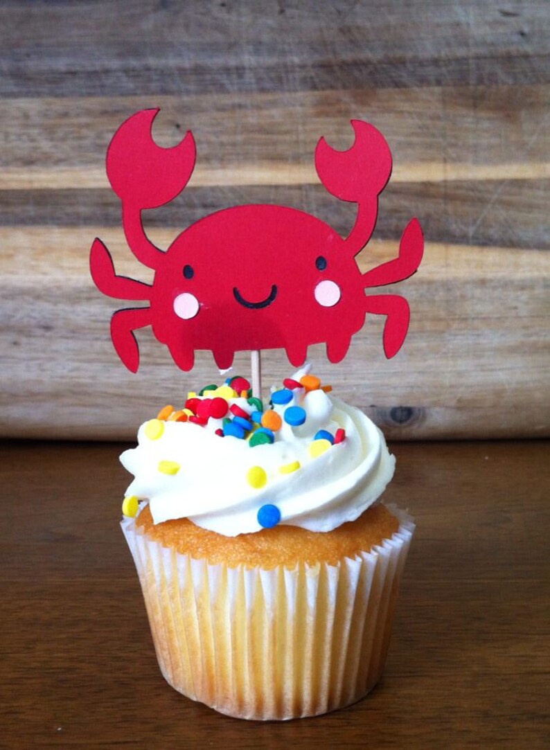 Beach Themed Party Nautical Themed Cupcake Toppers Red Crab Cupcake Toppers Crab Party Decorations Party Supplies Party Decor Vadel Com