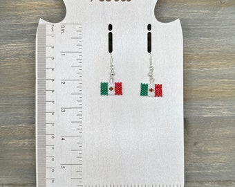 Beaded Mexico flag earrings with silver